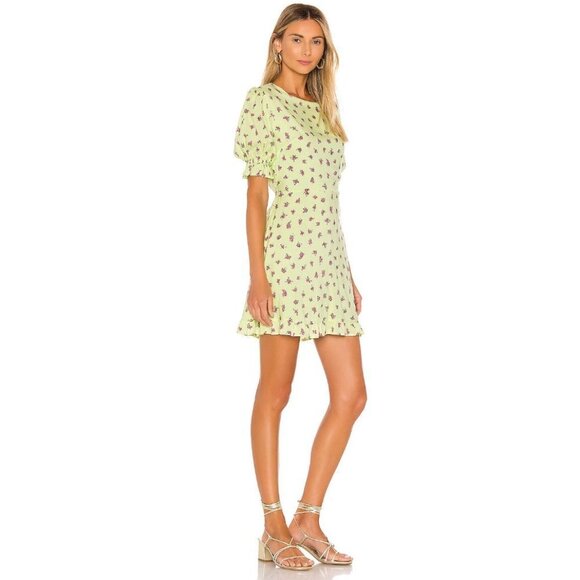Faithfull the Brand Florence Mini Dress Luda Lime Floral Size Small NWT - Picture 3 of 8